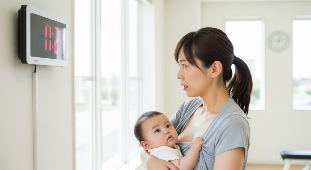 産後のダイエットに子連れでジムに通うため、見学をするママ