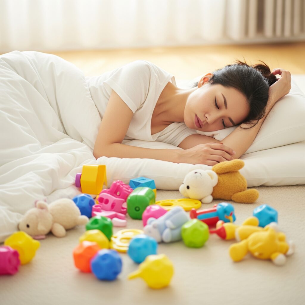 産後のダイエットで無理をしてしまい、疲れ切っているママ