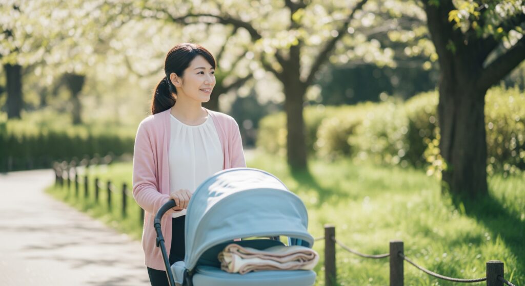 産後のボディメイクに成功し、充実した生活を送るママ