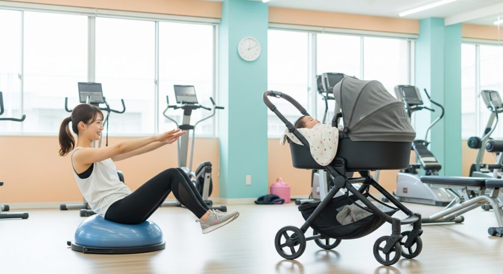 産後ママ向けのジムプログラムでダイエットを行うママ