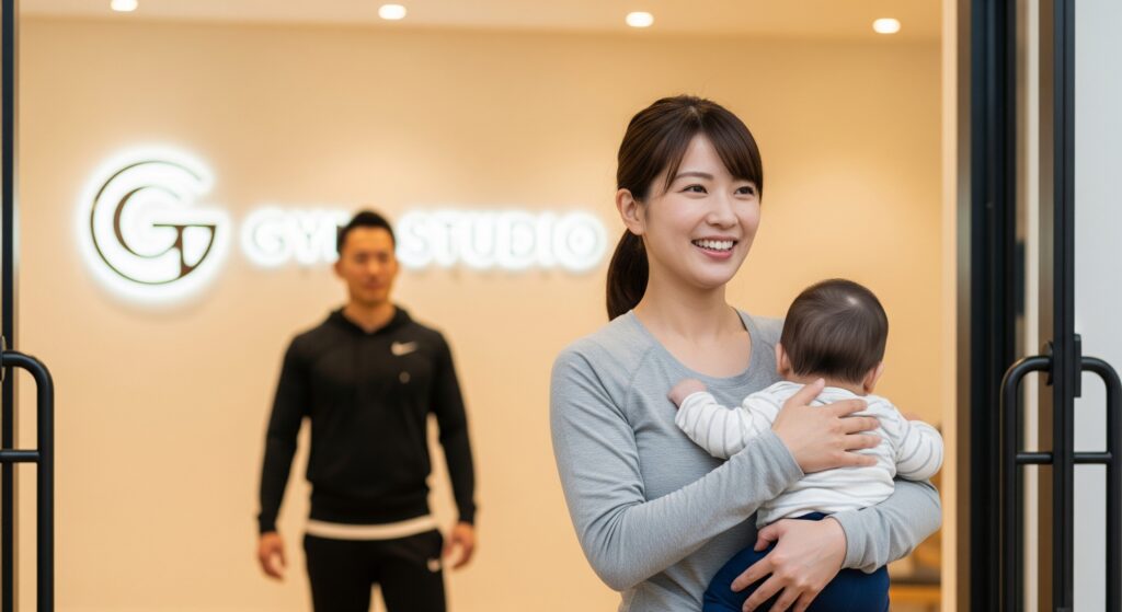 産後のダイエットに子連れでジムに通うママが帰る場面