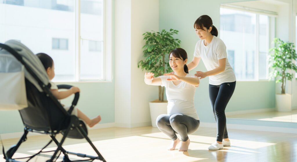 産後のトレーニングでパーソナルジムに通うママ