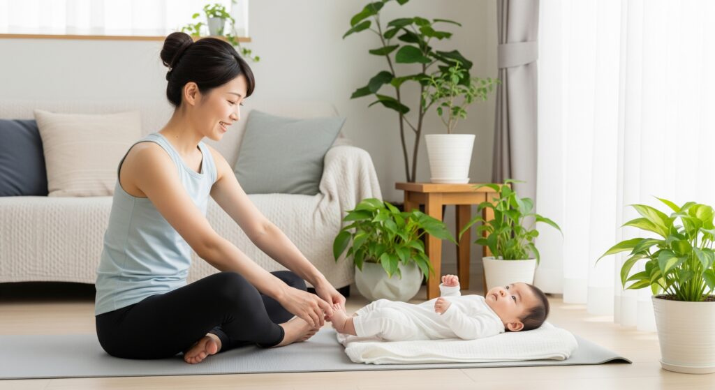 産後ダイエットで骨盤を整えることに成功し、満足をした状態で子育てを行う女性