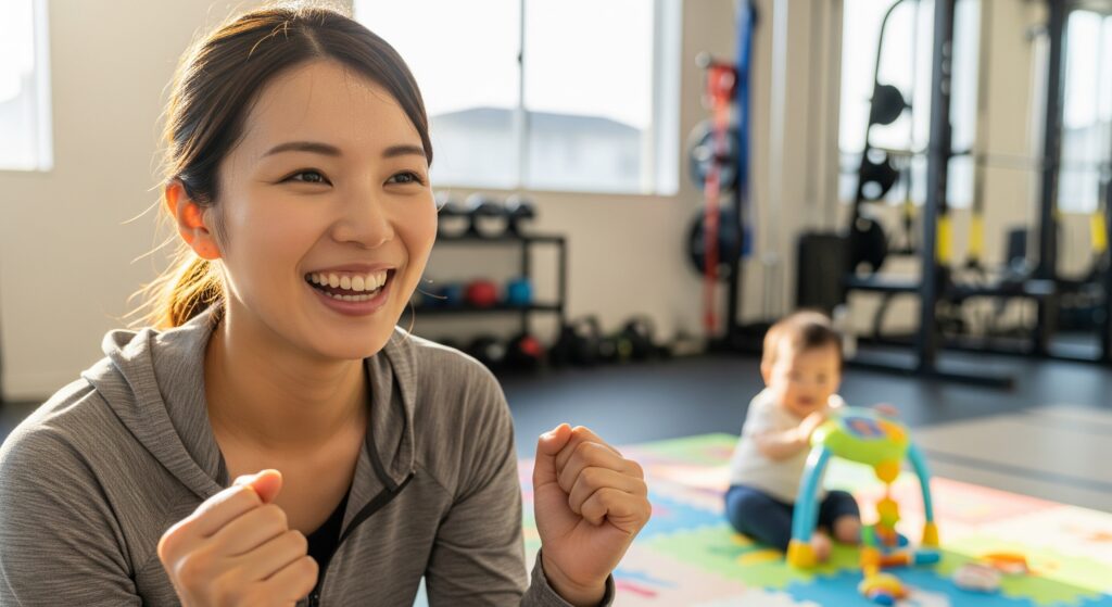 産後太りの解消のためジムに通い、成果を感じるママ