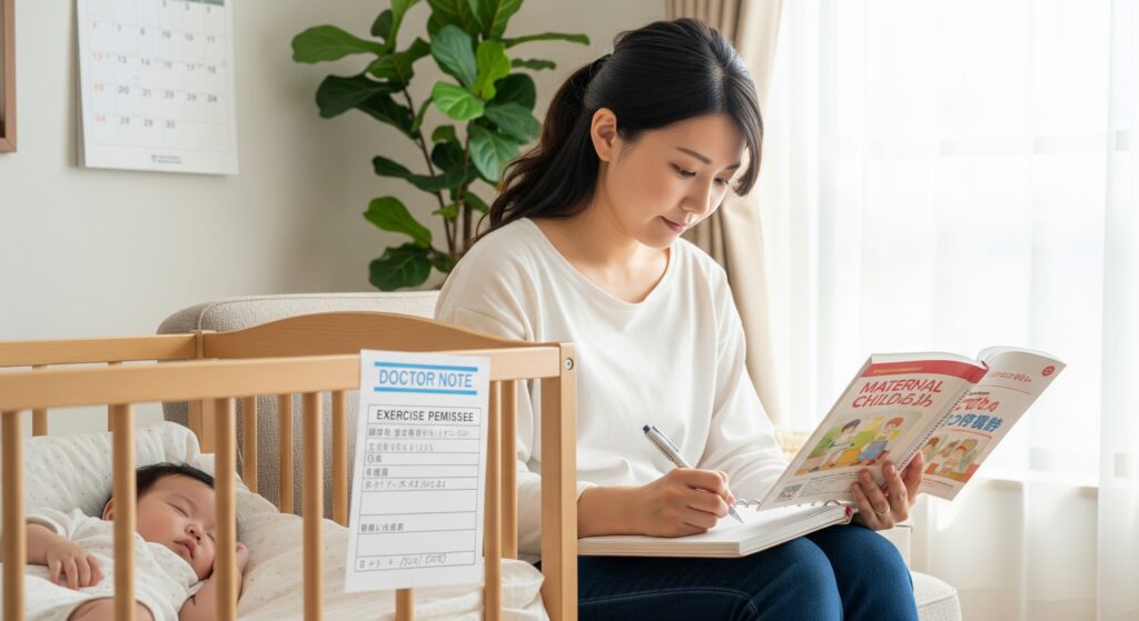 産後にジムへ行きたいママがメモを取る様子