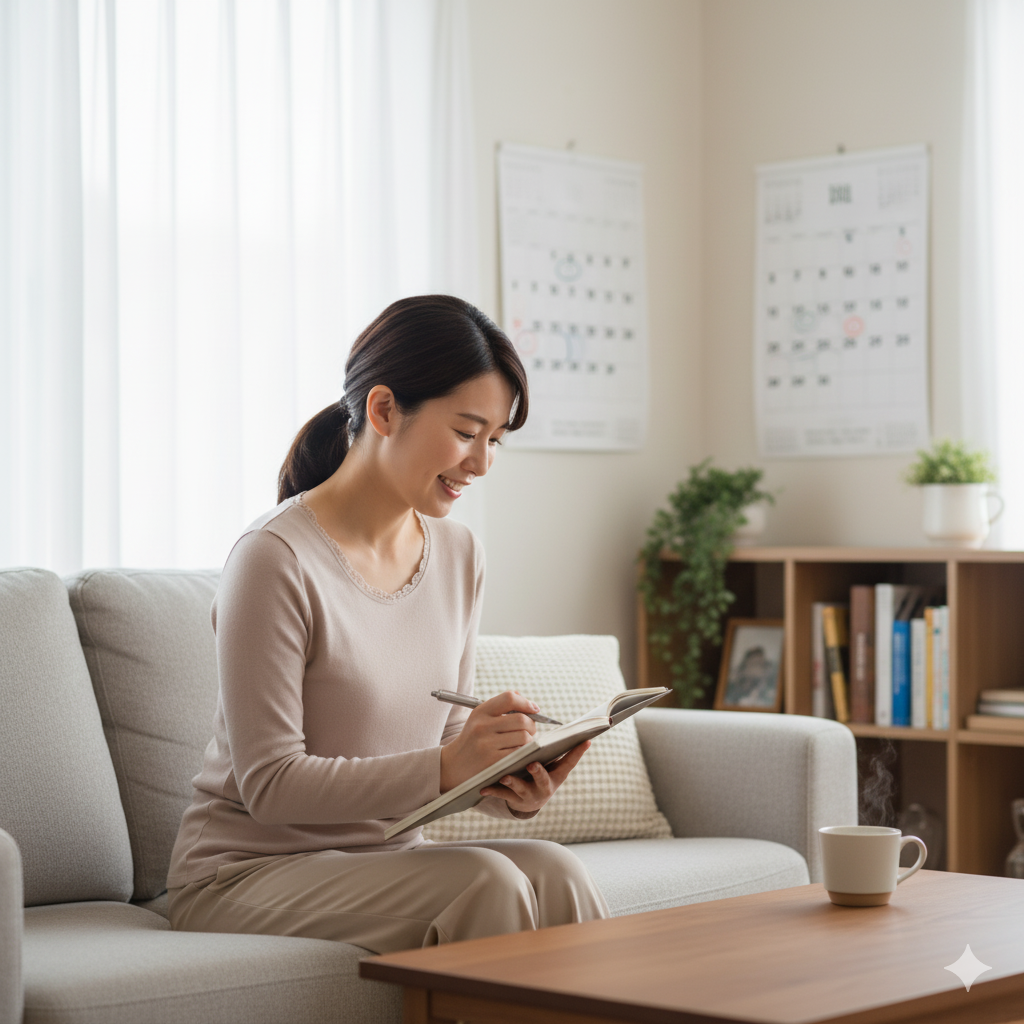 帝王切開後の運動 再開のタイミングを、カレンダーを見ながら考える産後ママの様子