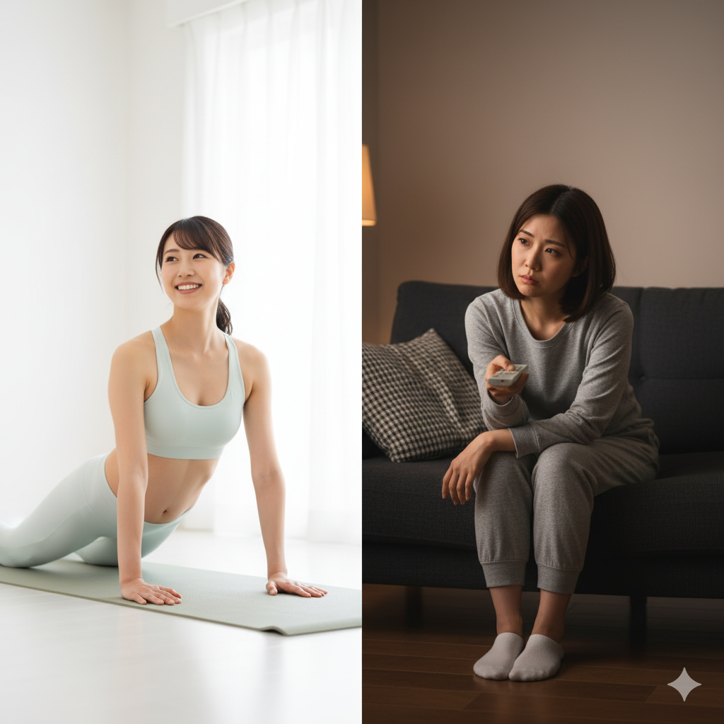 妊娠中の体重増加の違いによって産後に痩せる人と痩せない人を比較したイメージ