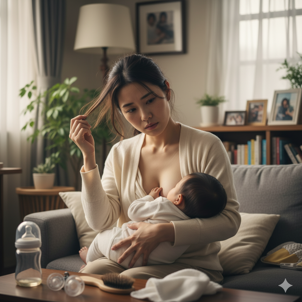 母乳育児をしながら抜け毛に悩む日本人女性